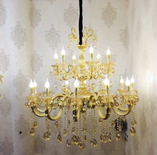 Đèn Chùm Nến Vàng Kim Pha Lê 18 Tay 063-18